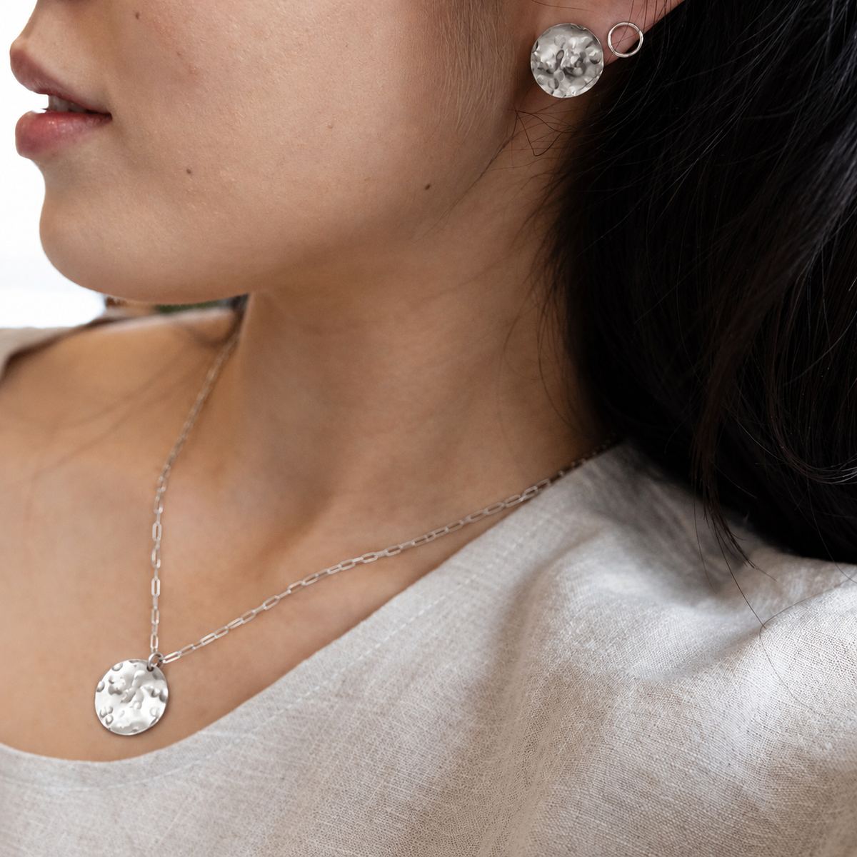 Sunrise Large Silver Disc Studs