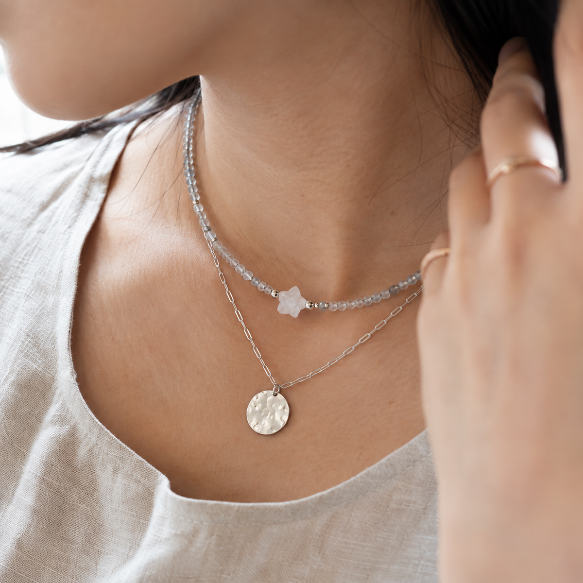 Sunrise Silver Disc Necklace