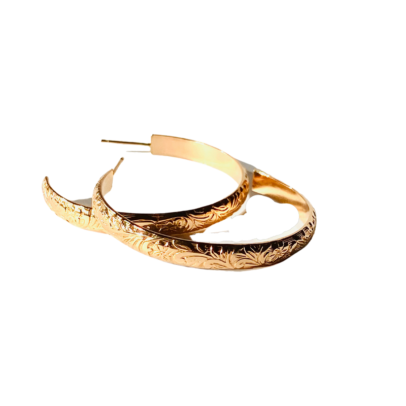Floral Gold Large Hoops