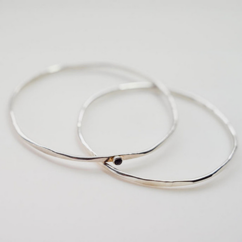 Silver Hex Bangle with Gemstone